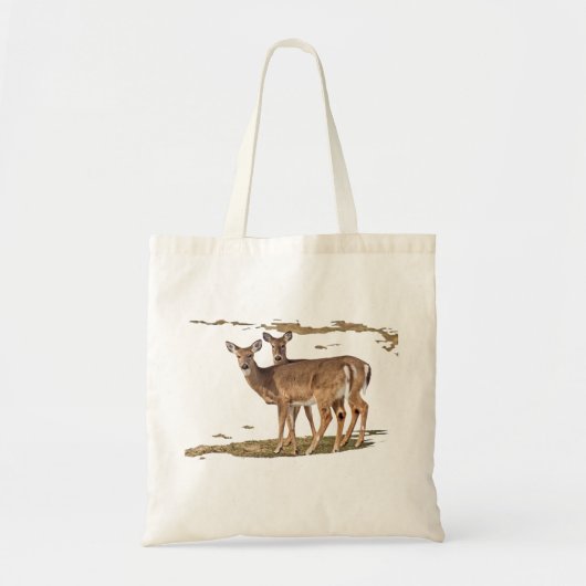 警告を発する白尾の鹿2頭 トートバッグ (正面)