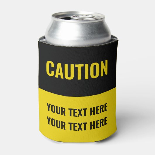 警告カスタマイズ黄色の黒 缶クーラー (缶正面)