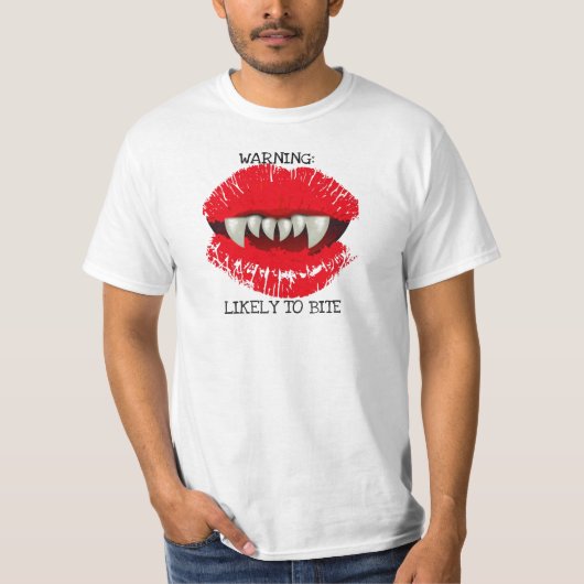 警告多分吸血鬼の唇のプリントをかむため Tシャツ (正面)