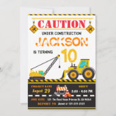 警告建築ダンプトラックボーイ誕生日 招待状 (正面)