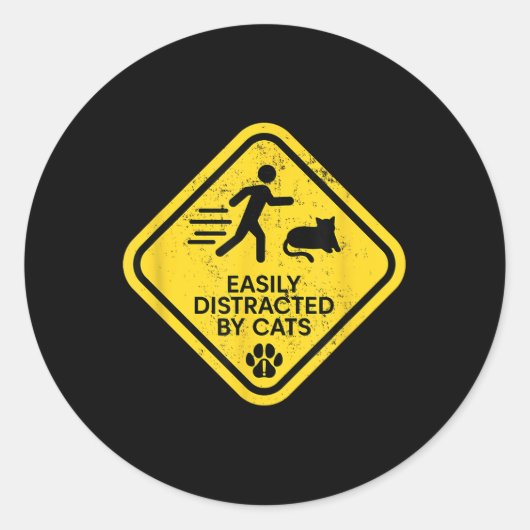 警告標識は猫に気を取られおもしろいやすいL ラウンドシール (正面)
