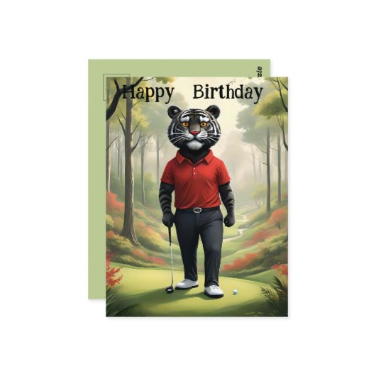 警告: ゴルフをするトラ、誕生日 ポストカード (正面/裏面インサイチュ)