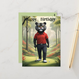 警告: ゴルフをする虎、誕生日 ポストカード