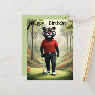 警告: ゴルフをする虎、誕生日 ポストカード