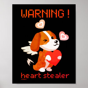 警告...ハートSTEELERかわいい犬のバレンタインデー ポスター