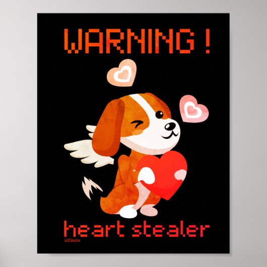 警告...ハートSTEELERかわいい犬のバレンタインデー ポスター (正面)