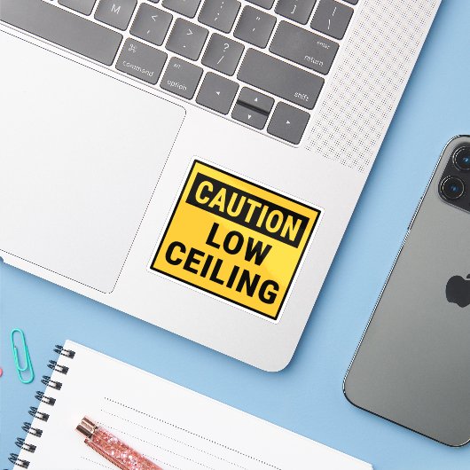 警告（低）天井 シール (ノートパソコンとiPhone)
