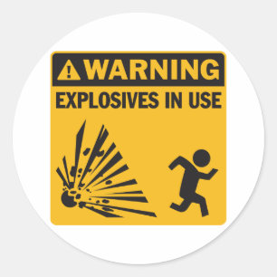 警告! 爆薬の使用中のステッカー ラウンドシール