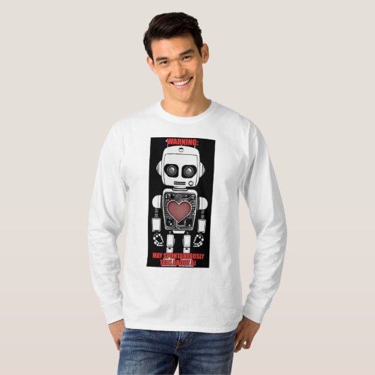 警告:AIについて話す可能性があります メンズ ホワイト ロングスリーブ Tシャツ (正面フル)