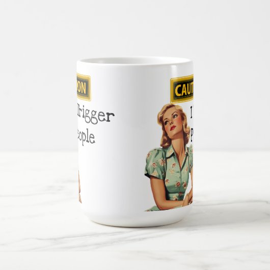 警告iトリガー人おもしろいレトロ主婦 コーヒーマグカップ (中央)