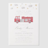 警報を鳴らす消防士ベビーシャワー ベラム紙招待状 (正面)