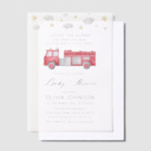 警報を鳴らす消防士ベビーシャワー ベラム紙招待状 (オフセット)