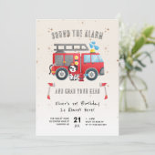 警報を鳴らす消防車の最初の誕生日 招待状 (スタンド正面)