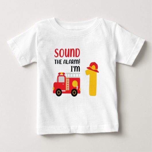 警報を鳴らす私は1歳の誕生日の消防士 ベビーTシャツ (正面)