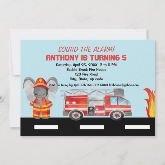 警報を鳴らす!ファイアファイター誕生日招待状 招待状 (正面)