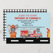 警報を鳴らす！ファイアファイター誕生日招待状 招待状 (正面/裏面)