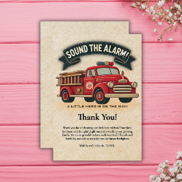 警報を鳴らす！ヴィンテージ消防車の赤ちゃんシャワー サンキューカード