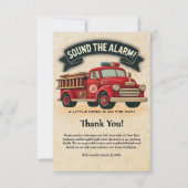 警報を鳴らす！ヴィンテージ消防車の赤ちゃんシャワー サンキューカード (正面)