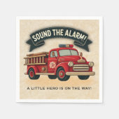 警報を鳴らす！ヴィンテージ消防車の赤ちゃんシャワー スタンダードカクテルナプキン (正面)