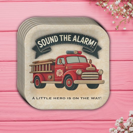 警報を鳴らす！ヴィンテージ消防車の赤ちゃんシャワー ペーパープレート
