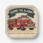 警報を鳴らす！ヴィンテージ消防車の赤ちゃんシャワー ペーパープレート (正面)