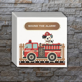 警報を鳴らす！消防車モダンの赤ちゃんシャワー スタンダードカクテルナプキン