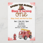 警報を鳴らせ！消防車の1歳誕生日 招待状 (正面)