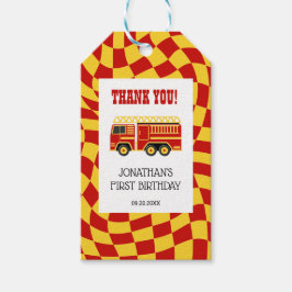 警報トラックの市松模様に誕生日を鳴らす ギフトタグ