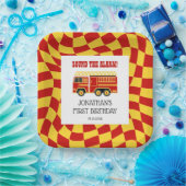 警報トラックの市松模様に誕生日を鳴らす ペーパープレート (パーティー)