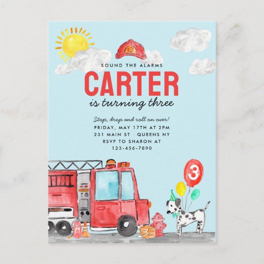 警報トラック消防士の誕生日 ポストカード (正面)