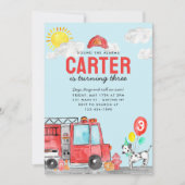 警報トラック消防士の誕生日 招待状 (正面)