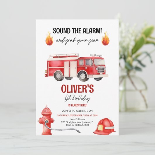 警報ボーイズ消防車の誕生日 招待状 (スタンド正面)