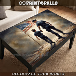 警官とアメリカ国旗を持つ少年 – 愛国主義 薄葉紙