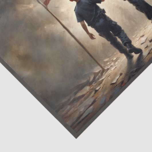 警官とアメリカ国旗を持つ少年 – 愛国主義 薄葉紙 (詳細)