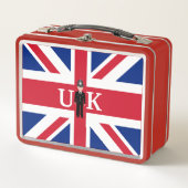 警官とクイーンズガード付きイギリス国旗のグラフィック メタルランチボックス (正面)