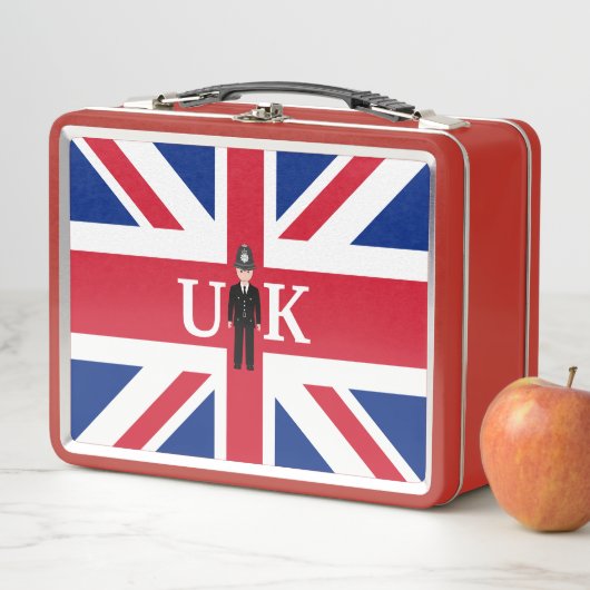 警官とクイーンズガード付きイギリス国旗のグラフィック メタルランチボックス (インサイチュ)