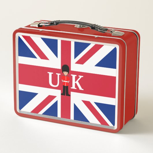 警官とクイーンズガード付きイギリス国旗のグラフィック メタルランチボックス (裏面)