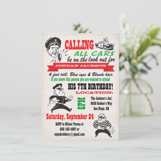 警官と強盗の誕生日パーティーの招待 招待状 (スタンド正面)