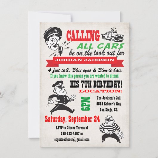 警官と強盗の誕生日パーティーの招待 招待状 (正面)