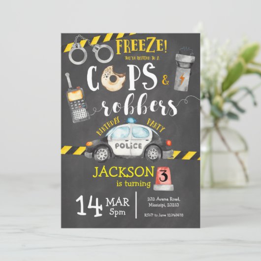 警官と強盗の誕生日パーティーの招待 招待状 (スタンド正面)