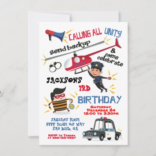 警官と強盗の誕生日パーティーの招待 招待状 (正面)