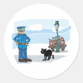 警官と黒猫 ラウンドシール (正面)