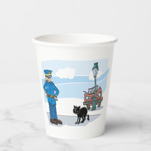 警官と黒猫 紙コップ (正面)
