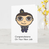 警官の漫画キャラクターおめでとうカード カード (黄色い花)