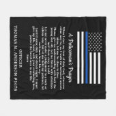 警官の祈りの言葉モダン薄い青い線旗 フリースブランケット (正面(横))