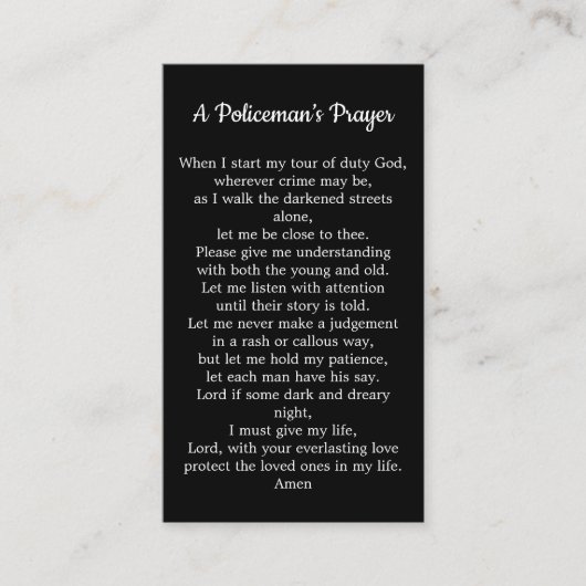 警官の祈りの言葉警察官シンブルーライン 名刺 (正面)