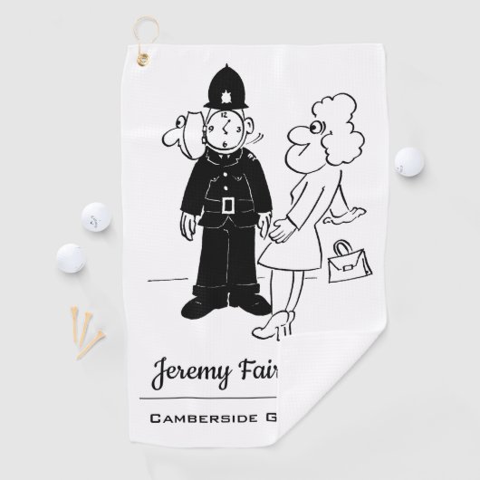 警官は時計の顔漫画を持っている ゴルフタオル (インサイチュ)