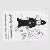 警官は時計の顔漫画を持っている ゴルフタオル (横)