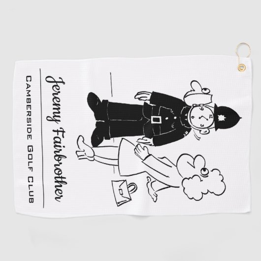 警官は時計の顔漫画を持っている ゴルフタオル (横)