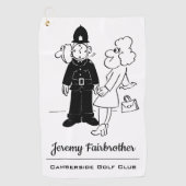 警官は時計の顔漫画を持っている ゴルフタオル (正面)